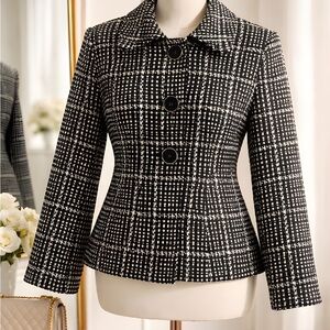 Briggs New York Black White Textured Jacket Size 12 Classic Button Blazer